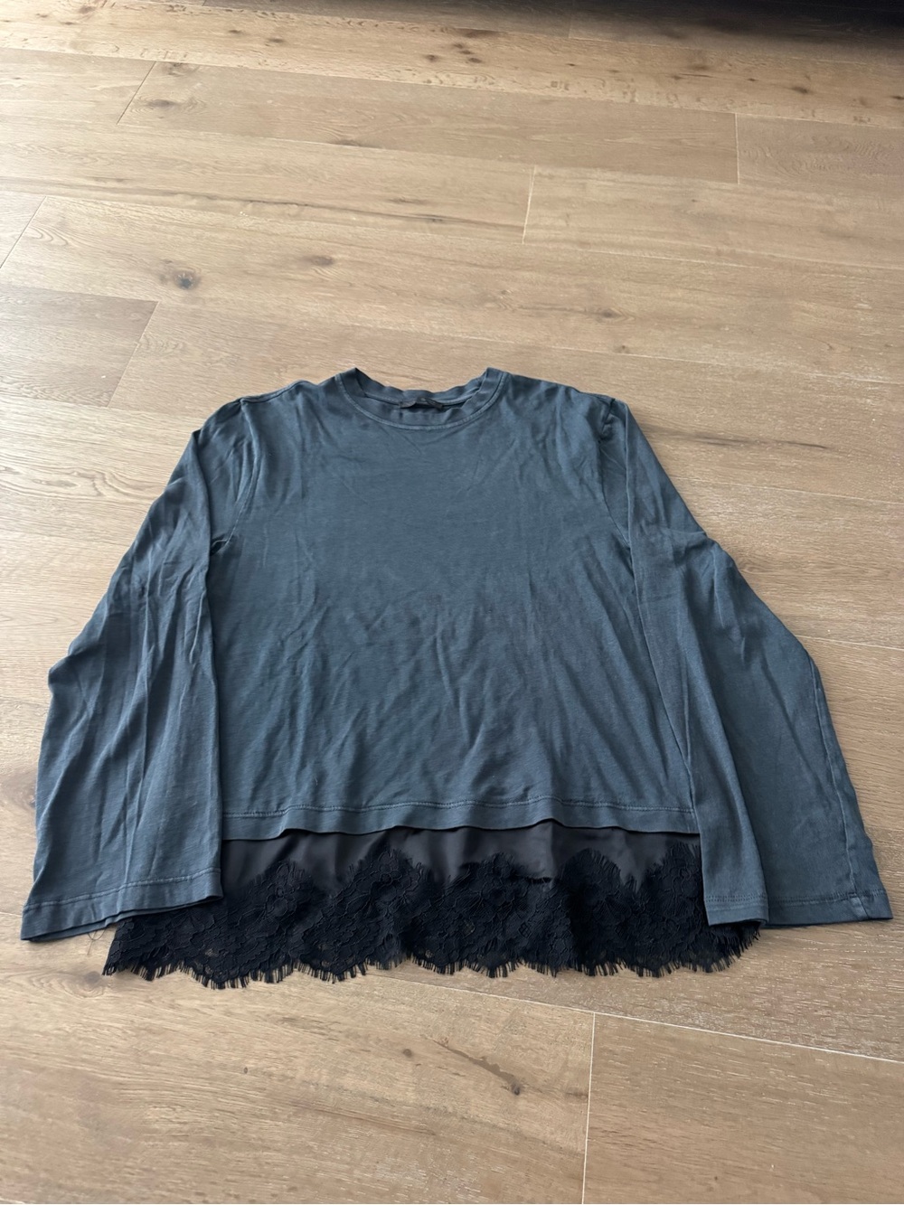 Zara Black Long-Sleeve Top with Lace Hem